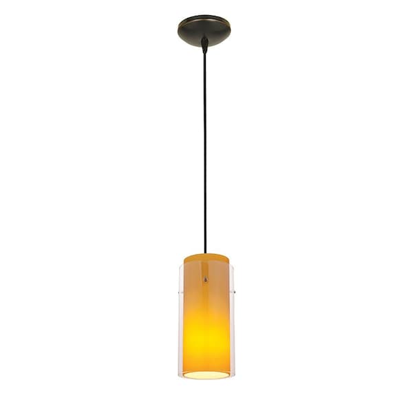 Access Lighting Glassn Glass Cylinder, LED Pendant, Oil Rubbed Bronze Finish, Clear Amber Glass 28033-3C-ORB/CLAM - main